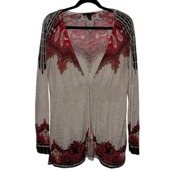 INC Womens XL Open Front Cardigan With Paisley & Plaid Print Lightweight Sweater - Picture 1 of 6